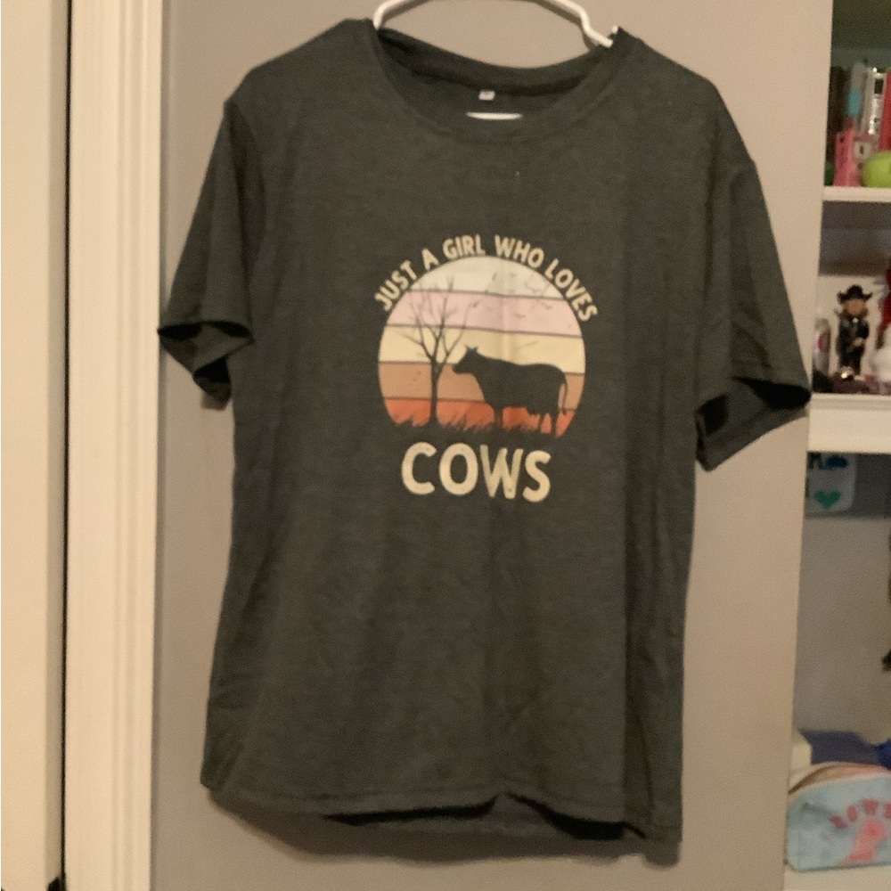 Gray Kids T-Shirt with Cow Print